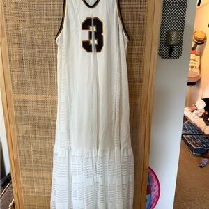 FP Movement White sport jersey Maxi Dress with Black and Gold Trim